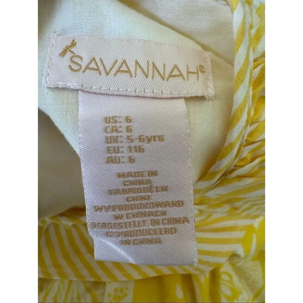 Savannah girls 6 yellow cream flutter criss cross sleeve A-line cotton summer lo